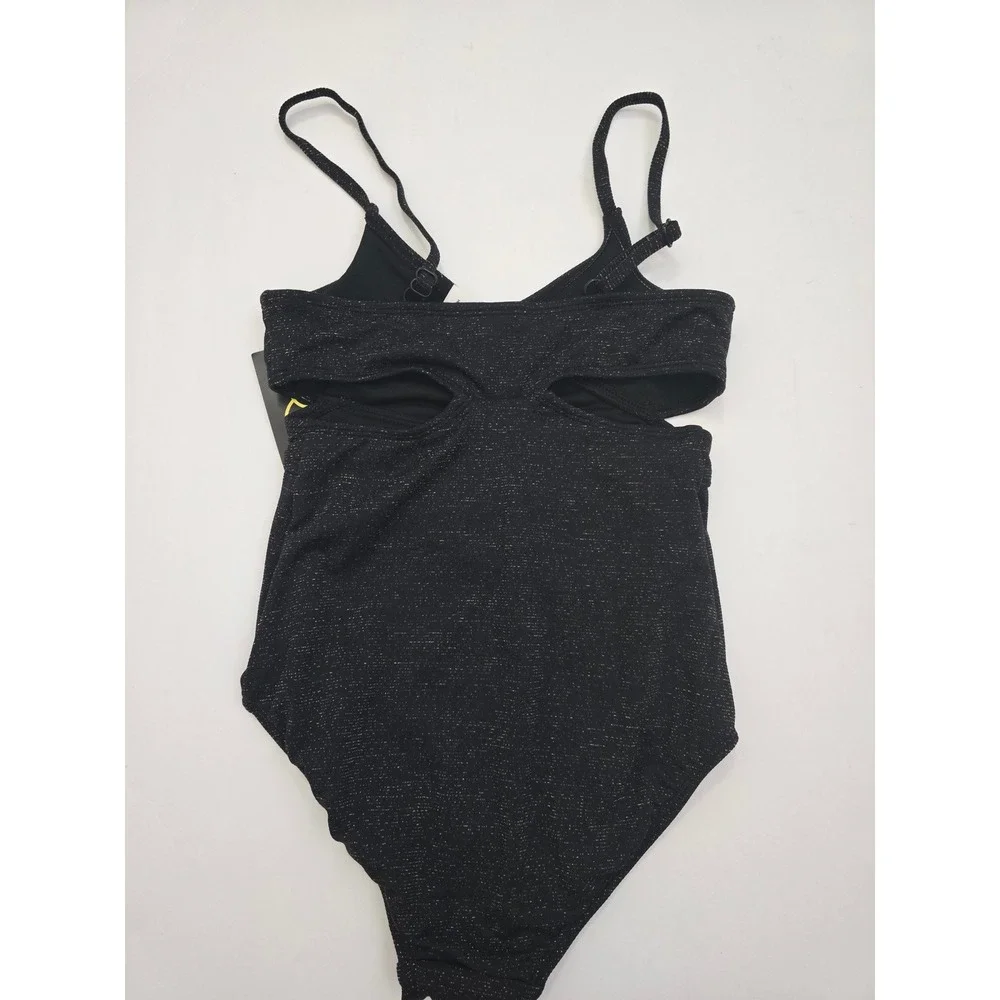 Art Class Girls Black Metallic Shimmer One Piece Swimsuit UPF 50+ M 8 NWT